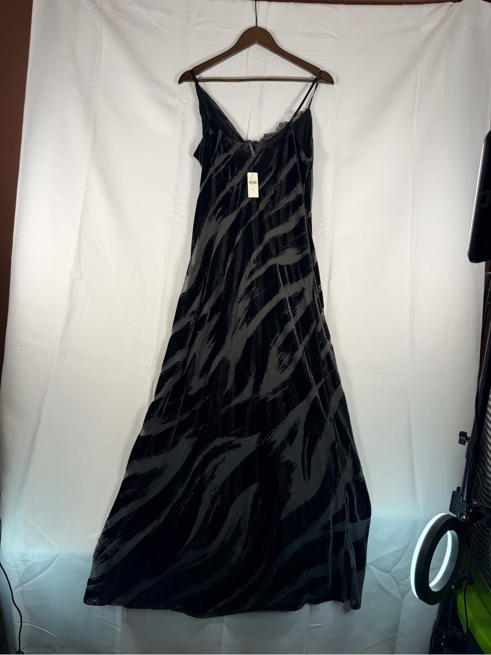 BY ANTHROPOLOGIE Women’s Size XL Dress Midi Zebra Slip Flocked Asymmetrical Cowl - Picture 13 of 16